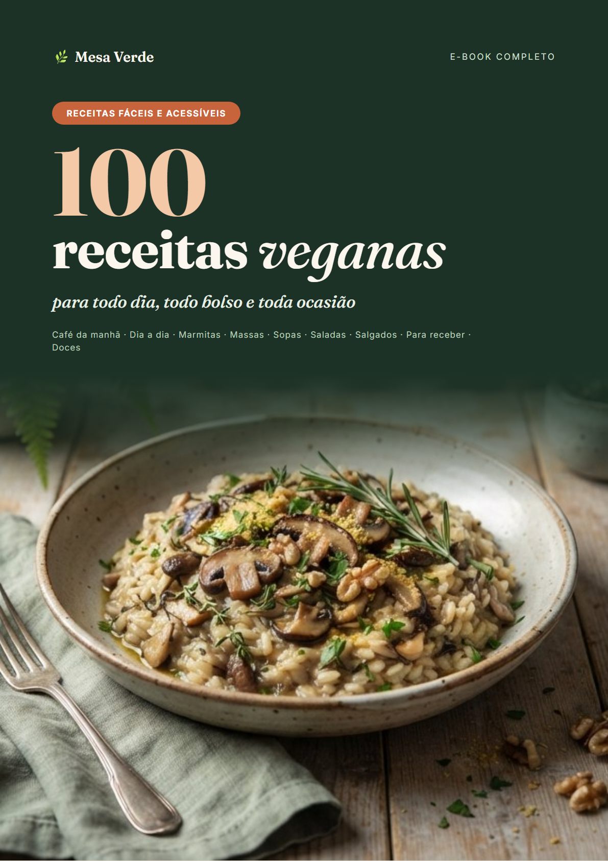 Capa do e-book 100 receitas veganas para todo dia, todo bolso e toda ocasião