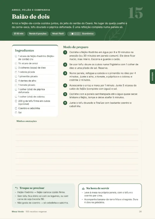 Página da receita de baião de dois
